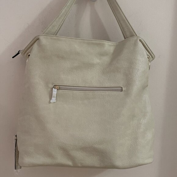 DS Faux Leather Tote Bag Purse Satchel Large Beige Studded Lazer Cut Zippers - Picture 6 of 11